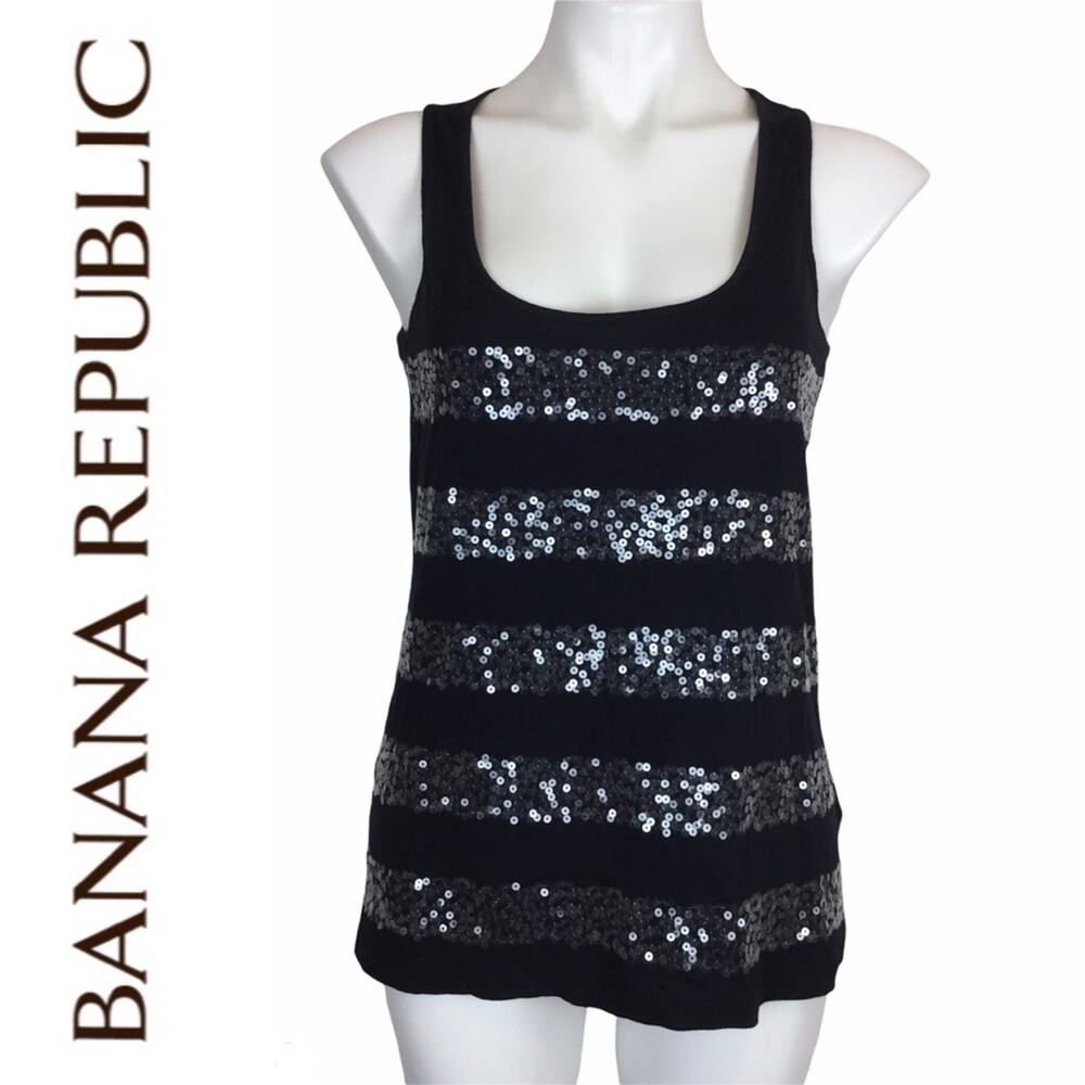 Banana Republic Black Sequins Stripe Tank Top small